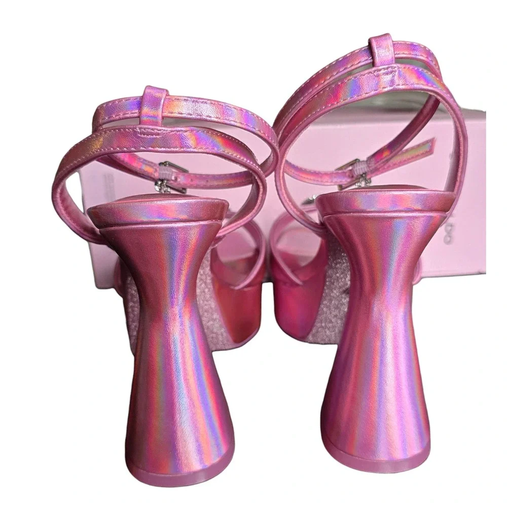 Barbie X ALDO Platform Heels Iridescent‎ Slingback Sparkly Block Heel Sz 9W